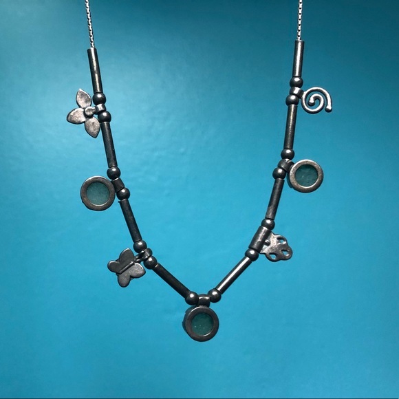 Vintage Sterling Silver Jadeite Charm Necklace - Picture 1 of 8